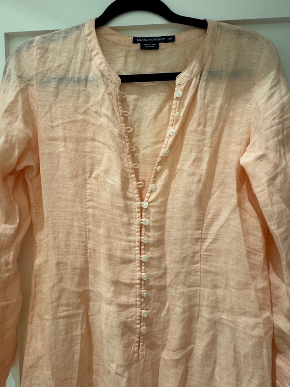 100% Linen, Peach Long-Sleeve Maxi Dress - Picture 2 of 7